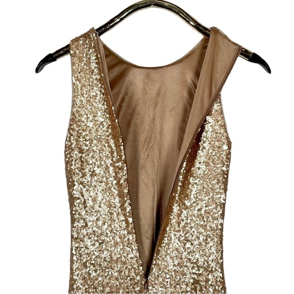 REVELRY ASTIR ROSE GOLD SEQUIN STRETCH SLEEVELESS BRIDESMAID FORMAL GOWN - Picture 8 of 12